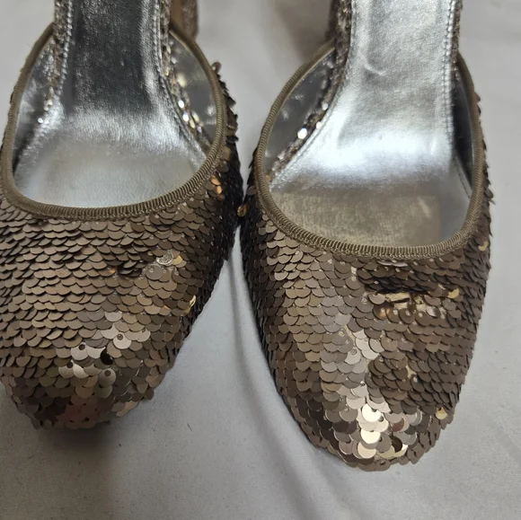 J CREW Collection gold sequin sparkle‎ mary jane block heel shoes 8 - Picture 5 of 10